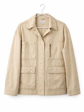 Topshop Utility Safari Jacket Cream Beige Cotton Twill Multi-Pocket Shacket